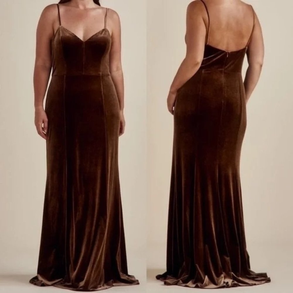 SOLD: Amsale Nouvelle Sana Bronze Velvet Bridesmaid Dress Long Gown Size 8